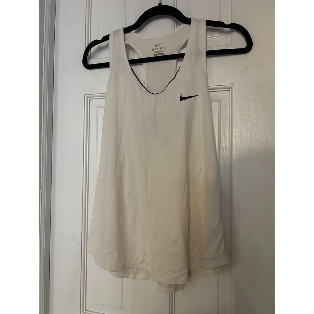 Women's Nike White Tank Top with Black Trim Dri Fit Size Large